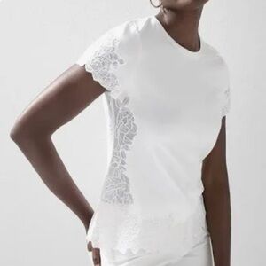 *NWT! White House Black Market- Embellished Lace Tee” White, SZ M/ New With Tags